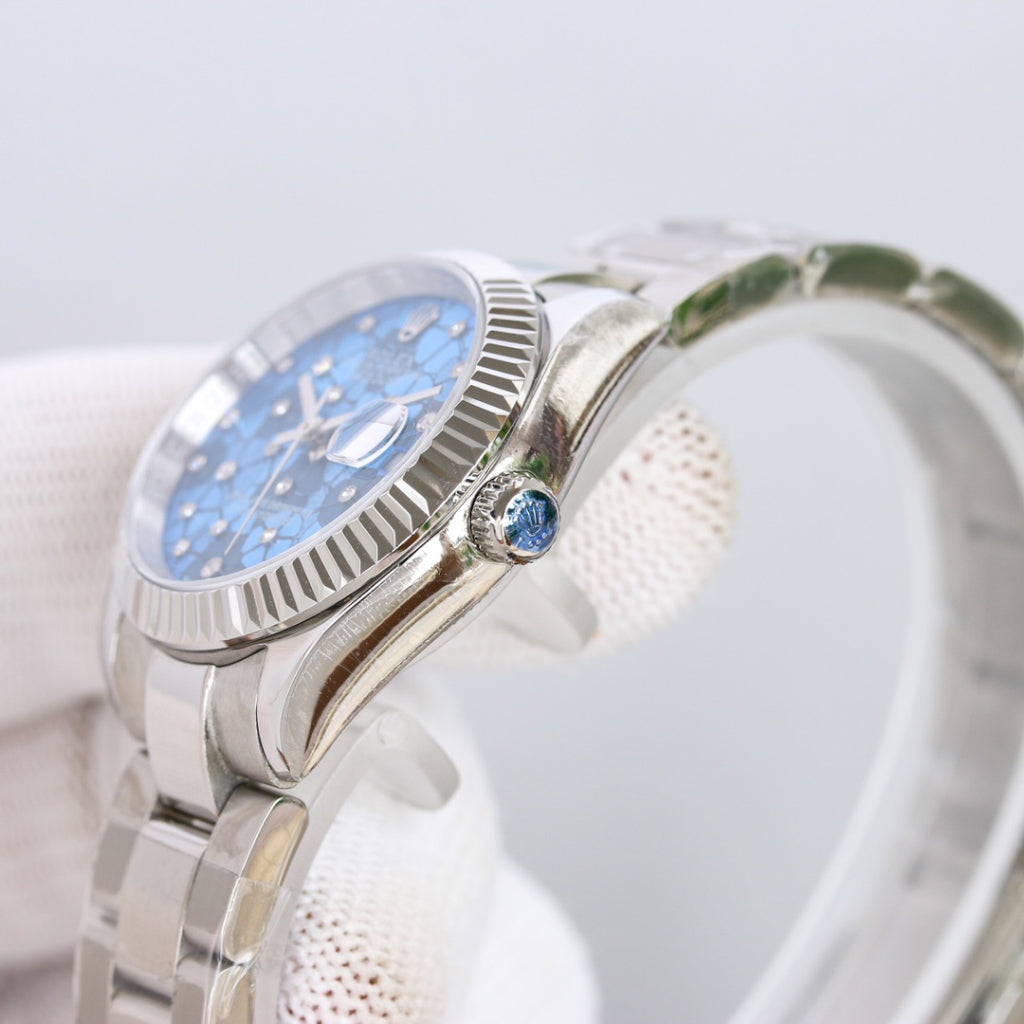 Rolex Oyster Datejust  Blue Floral Feminino Automático