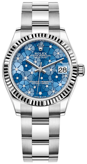 Rolex Oyster Datejust  Blue Floral Feminino Automático